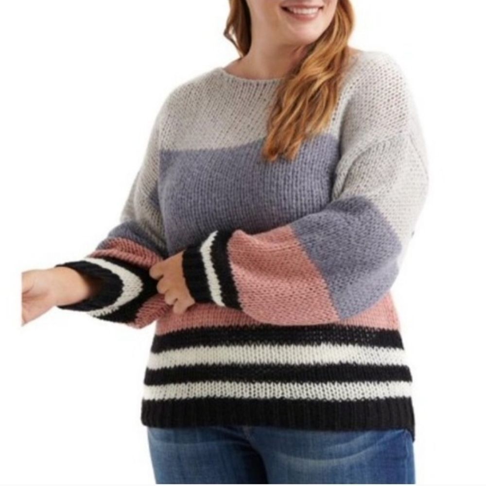 Lucky Brand NWT Women's Pastel Colorblock Sweater Size 2XL Wool‎ Blend - Picture 2 of 10